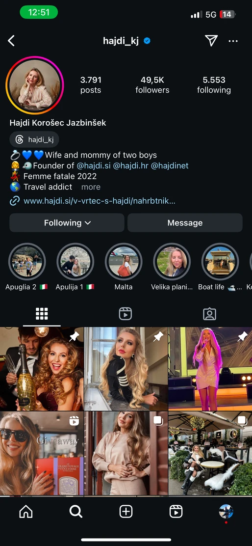 Verified Instagram profile @hajdi_kj